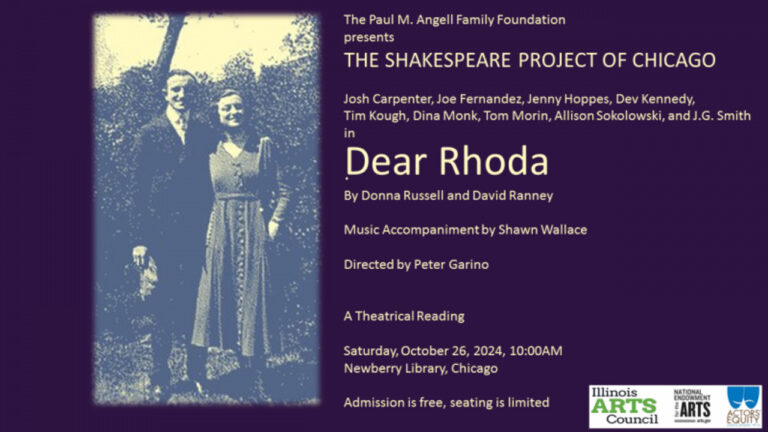 Dear Rhoda 2024 banner for The Shakespeare Project of Chicago