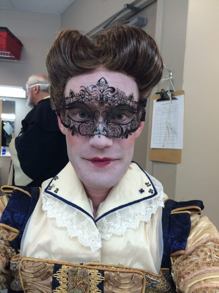 Christopher Prentice in a candid self-shot as Beatrice in Much Ado About Nothing at 2014 Illinois Shakespeare Festival.