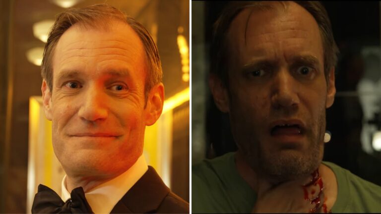 Christopher Prentice in a grid of two production stills from Paula Takes the Stage and Stop